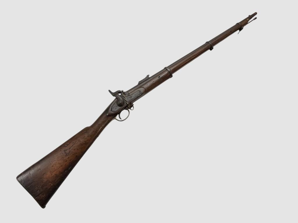 Named Tower 1861 musket: Named Tower 1861 musket. Alonzo Dawley E Co. NY 110th Infantry. Soldier number and regiment stamped on trigger guard. AD stamped into stock near butt plate tang. Overall length approx. 56 inches.