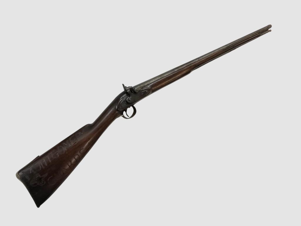 Montgomery Guards London Warranted marked rifle: Montgomery Guards London Warranted marked rifle. Overall length approx. 53 inches.