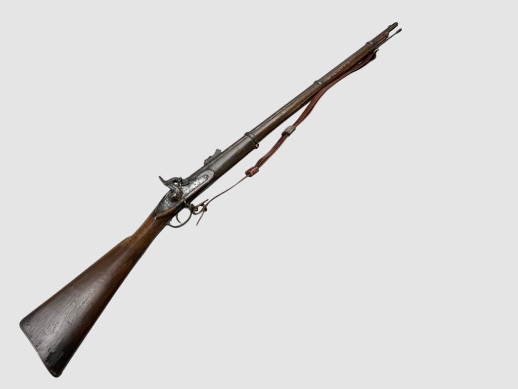 Tower 1863 marked rifle with Vicksburg plate: Tower 1863 marked rifle with 1st Vicksburg Sharpshooters plate. Stock is marked L.S.O. opposite the hammer. Overall length approx. 55.5 inches.