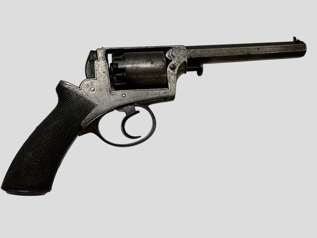 Antique Adams Revolver: Antique Adams Revolver. Adams Patent No. 15255. Marked Deane Adams & Deane 30 King William St London Bridge, on top strap. Barrel approx. 6 inches.