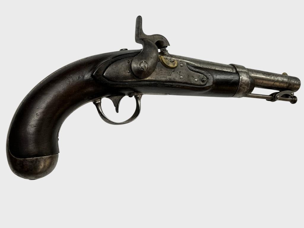 A.H. Waters & Co 1844 percussion pistol: A.H. Waters & Co Milbury Mass 1844 percussion pistol. Overall length approx. 13.5 inches.