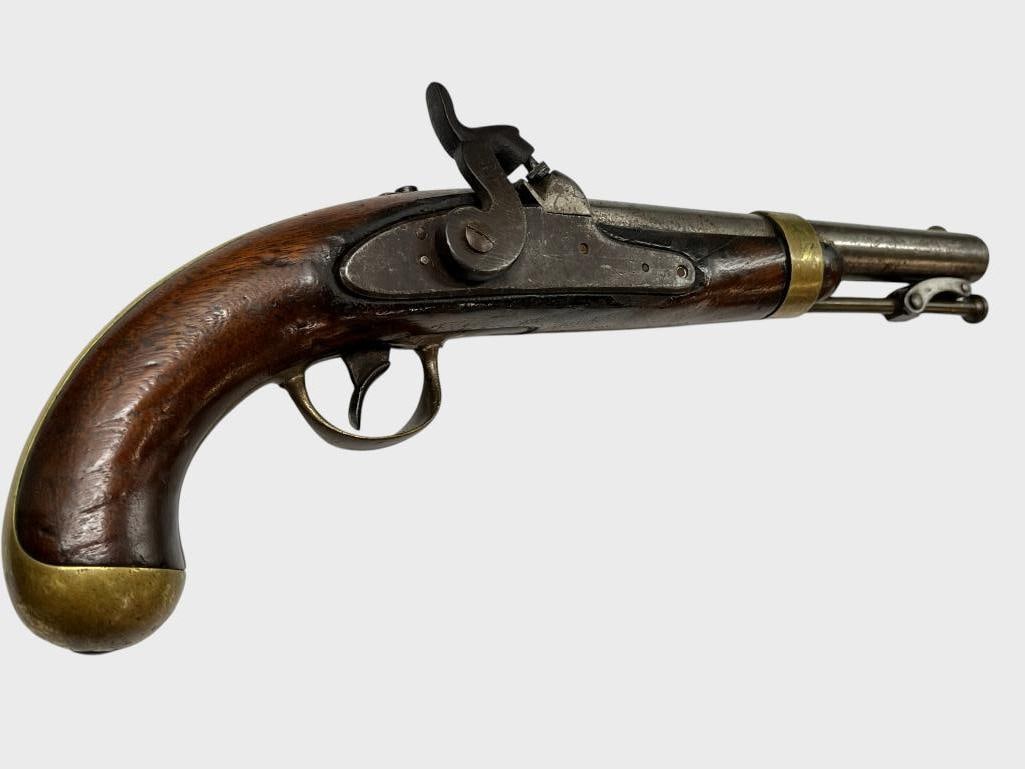 Unknown Percussion Pistol: Unknown Percussion Pistol. Marked with CS in circle on stock. Overall length approx. 14 inches.