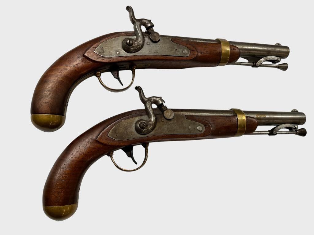 2 D. Spratt Rochester NY 1842 percussion pistols: 2 D. Spratt Rochester NY 1842 percussion pistols. Overall length approx. 13.5 inches.