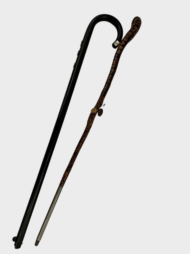 2 Named Walking Sticks: 2 Named Walking Sticks. Including John Bodler K Co. PA 149th Infantry, cane with name and various markings. Francis Irsch 45th NY Infantry, walking stick marked Red Barn July 1, 1863 Capt. F. Irsch