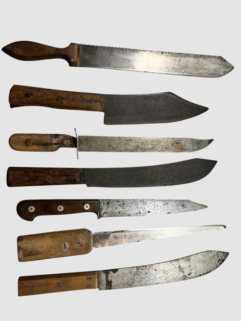 Group of 7 Knives: Group of 7 Knives. Largest approx. 17 inches.