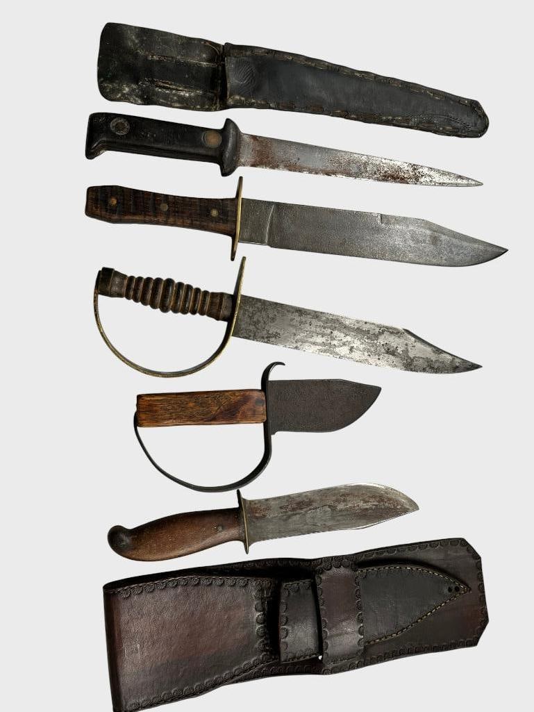 D Ring knives and more: D guard knives and more. 5 pieces. Largest approx. 16 inches.