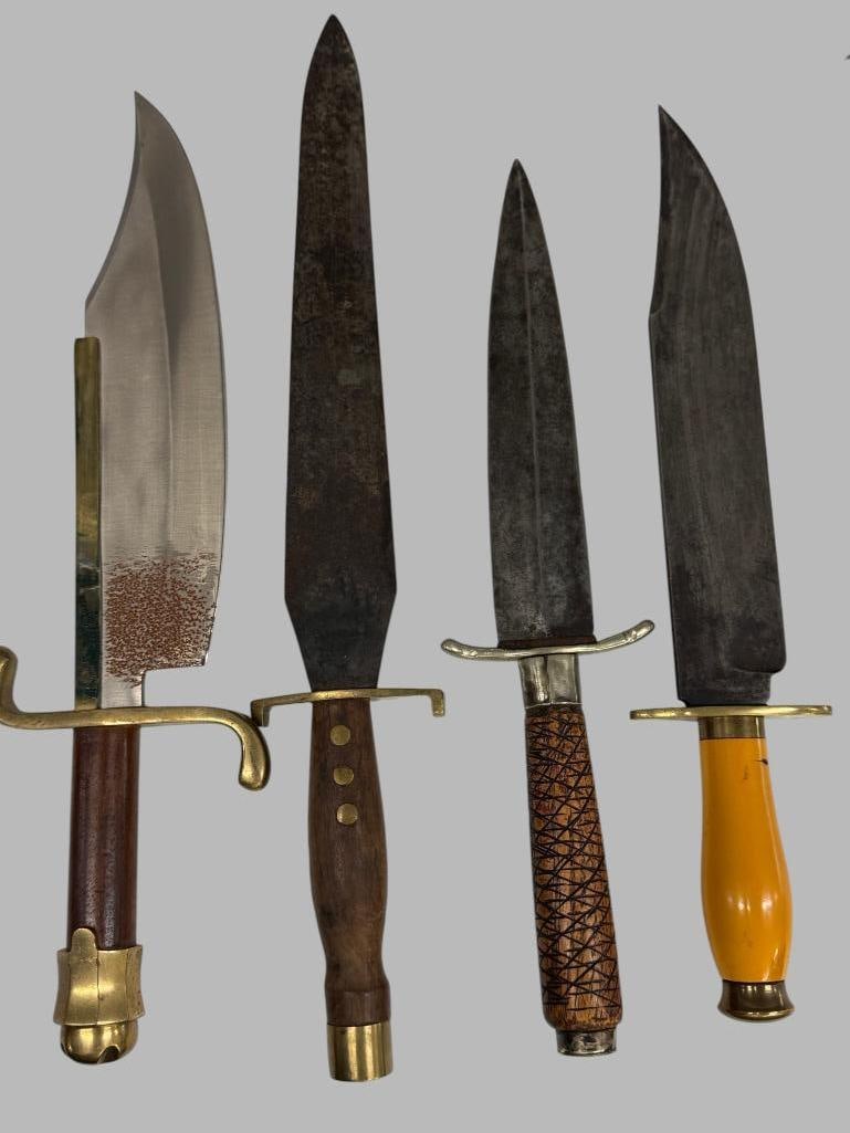 4 Large Knives: 4 Large Knives. Including R. Aldeon Memphis and one marked Texas Bowie. Largest approx. 18 inches.