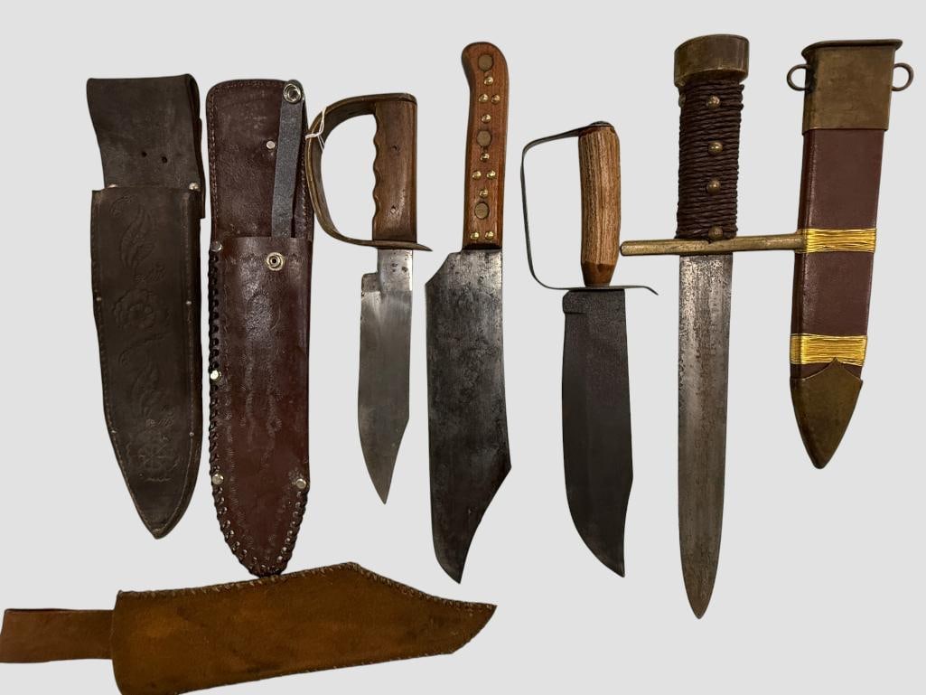 4 Large Knives: 4 Large Knives. Largest approx. 18.5 inches in sheath.