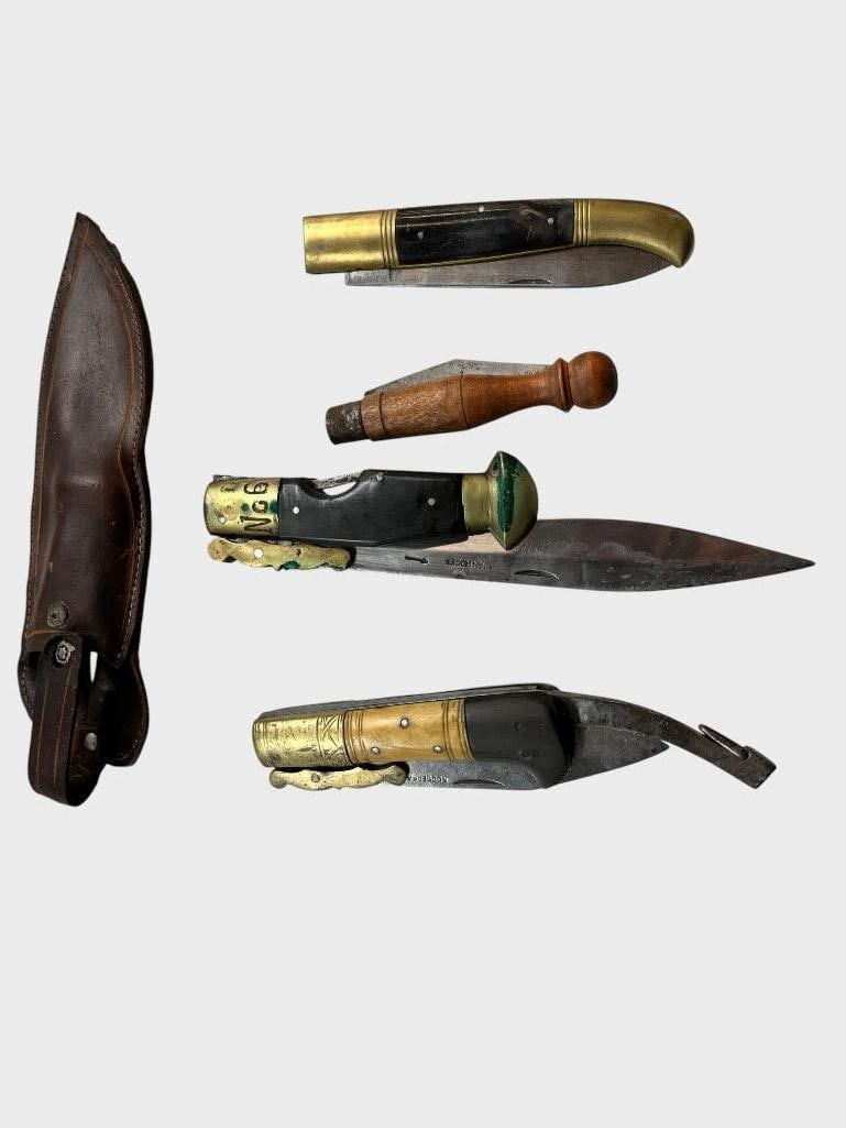 4 Folding Knives: 4 Folding Knives. One marked Rogers & Sons. 5 pieces total.