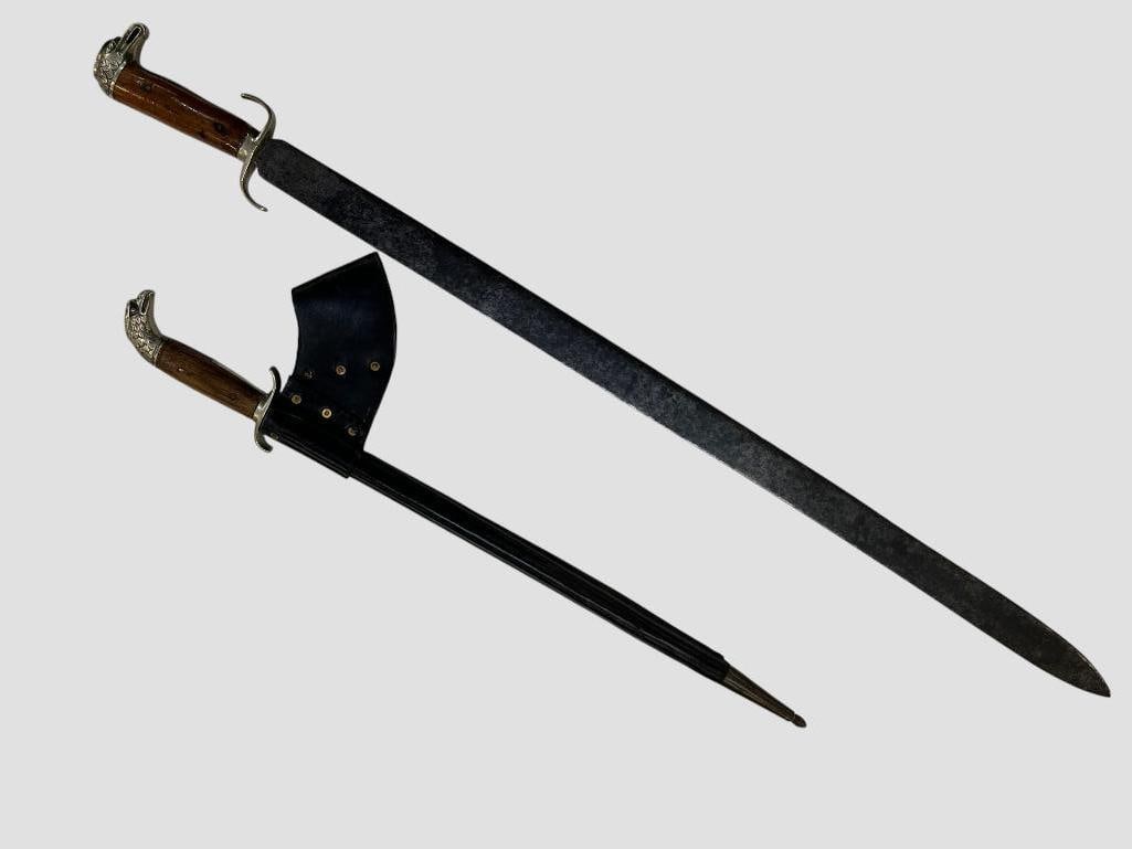 Sword and Bayonet Sword: Sword and Bayonet Sword. 2 pieces. Larger sword marked LEGITIMUS. Approx. 37 inches.