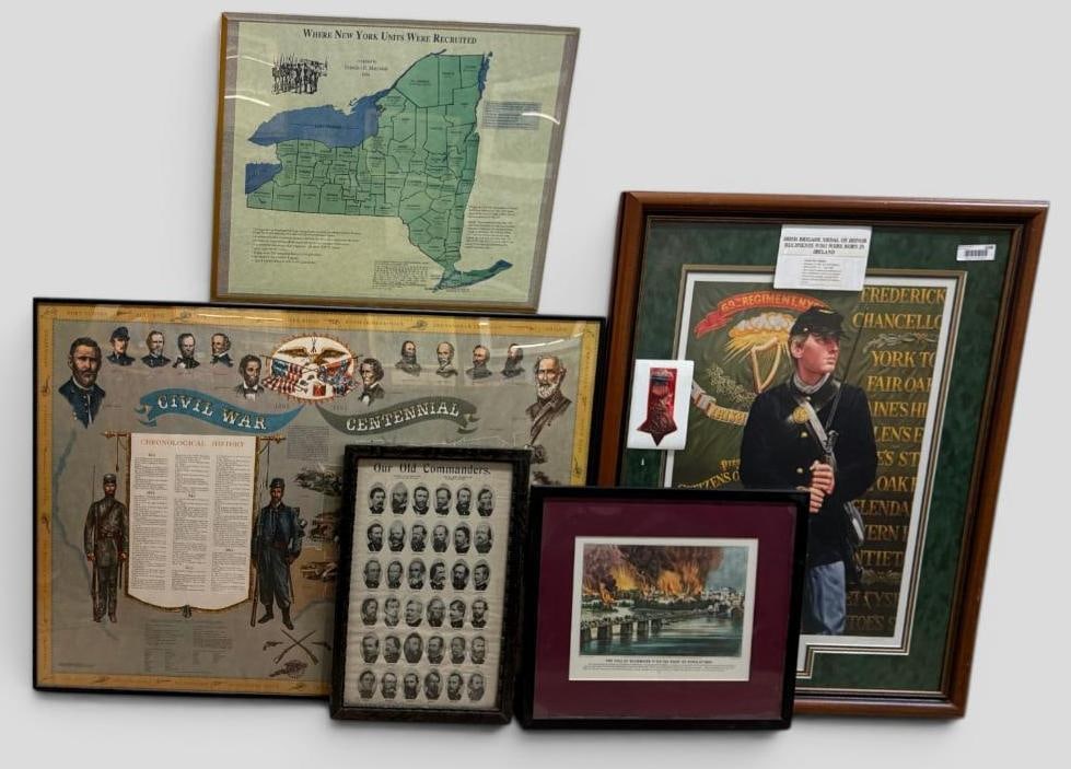4 Civil War prints: 4 Civil War prints. Including Irish Brigade poster, Our Old Commanders, Civil War Centennial and Where NY Units were Recruited mad. Largest approx. 42 x 29 inches.