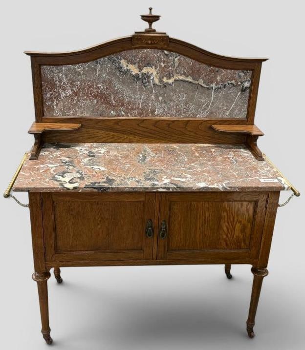 Oak Sideboard with Marble top and back (1 of 7)