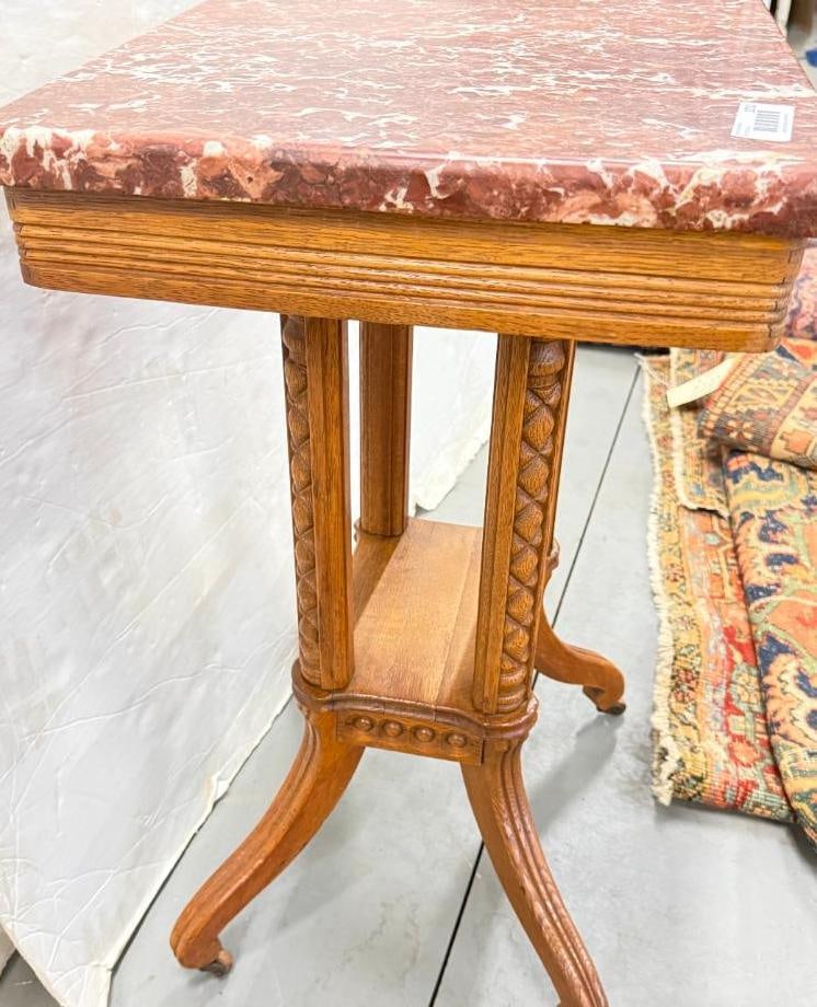 Oak side table with Marble Top - 3