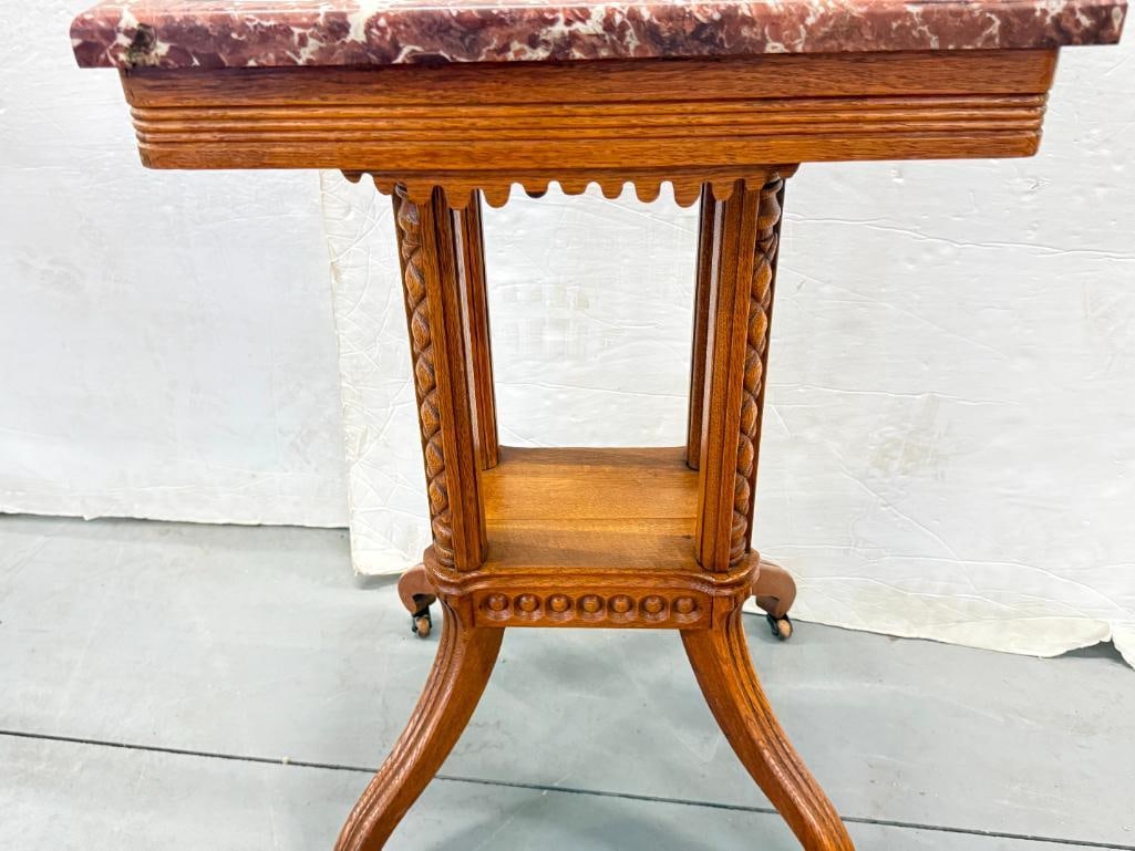 Oak side table with Marble Top - 4