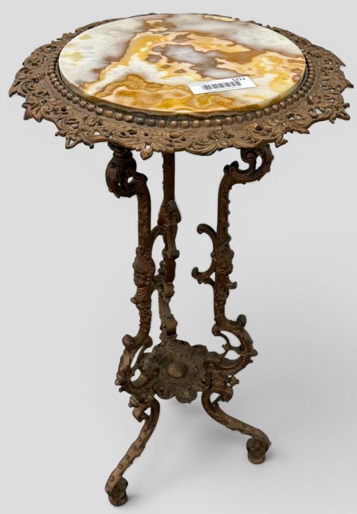 Iron Plant Stand with Marble insert: Iron Plant Stand with Marble insert. Approx. 31 x 15 x 15 inches.