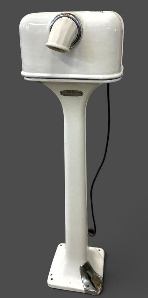 Sani Dri Porcelain Pedestal Hand Dryer: Sani Dri Porcelain Pedestal Hand Dryer. Model SF. By Chicago Hardware Foundry Co. Approx. 46 x 13 x 13 inches.