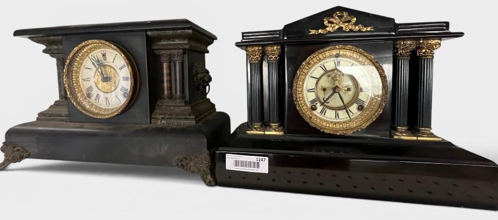 2 Mantel Clocks: 2 Mantel Clocks. Approx. 15 x 11 x 6 inches.