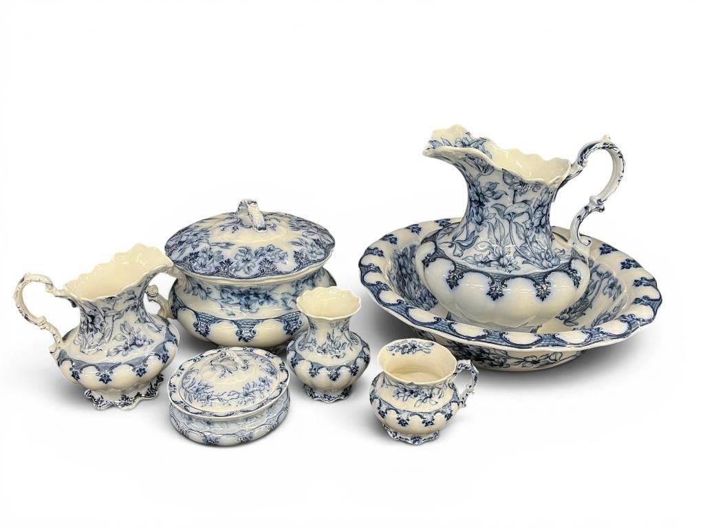 John Maddock & Sons Pitchers, Vase etc.: John Maddock & Sons Royal Vitreous Pitchers, Vase, bowls etc. 7 pieces. Pitcher approx. 10 x 10 x 9 inches.