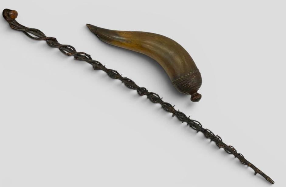 Antique Powder Horn and Walking Stick (1 of 7)