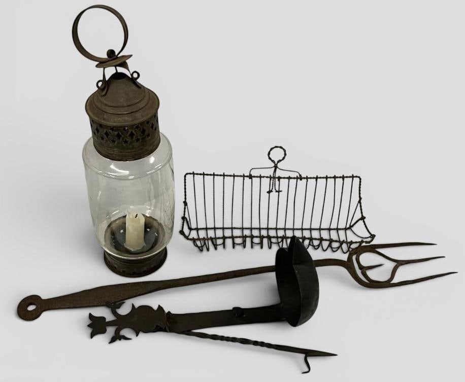 Early Wrought Iron Meat Fork, Candle lamp and more (1 of 5)