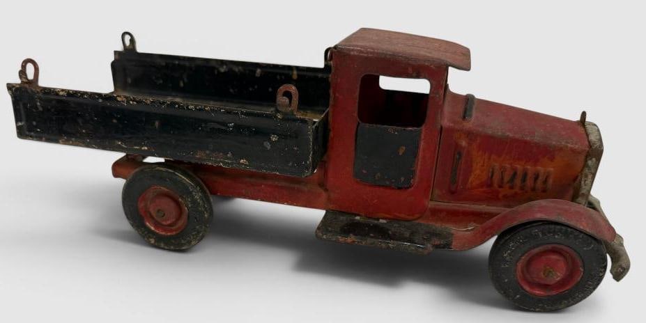 Vintage Pressed Steel Toy Truck: Vintage Pressed Steel Toy Truck. Approx. 12 x 4 x 4 inches.