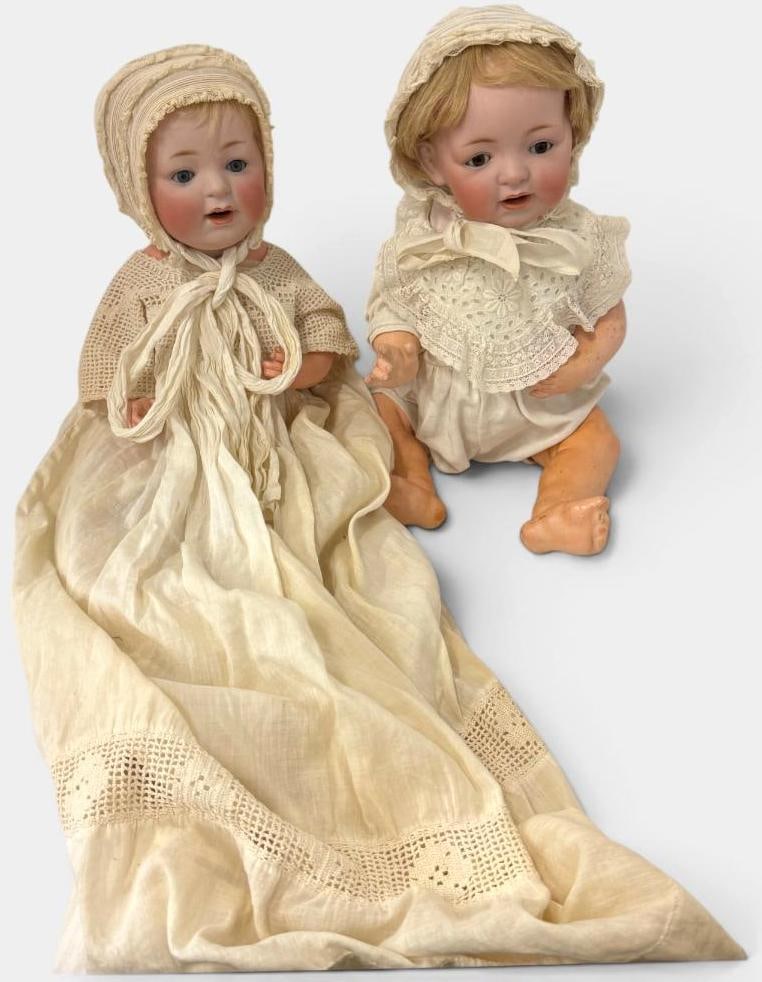2 German Porcelain Dolls: 2 German Porcelain Dolls. One marked J.D.K. Approx. 16 inches.