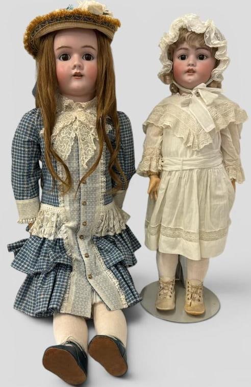 2 Antique German Porcelain Dolls: 2 Antique German Porcelain Dolls. Both marked D.E.P. Largest approx. 32 inches.