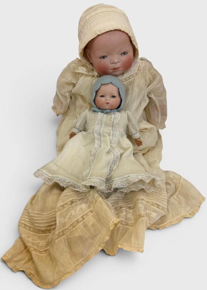 2 Bilo Baby Dolls: 2 Bilo Baby Dolls. Large doll signed by Grace S. Putnam, approx. 16 inches. Small doll marked AM, approx. 10 inches.
