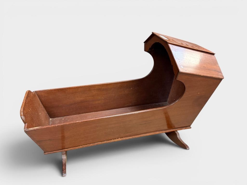 Antique Mahogany Rocking Baby Cradle: 19th Century Mahogany Rocking Baby Cradle. Approx. 40 x 24 x 24 inches.