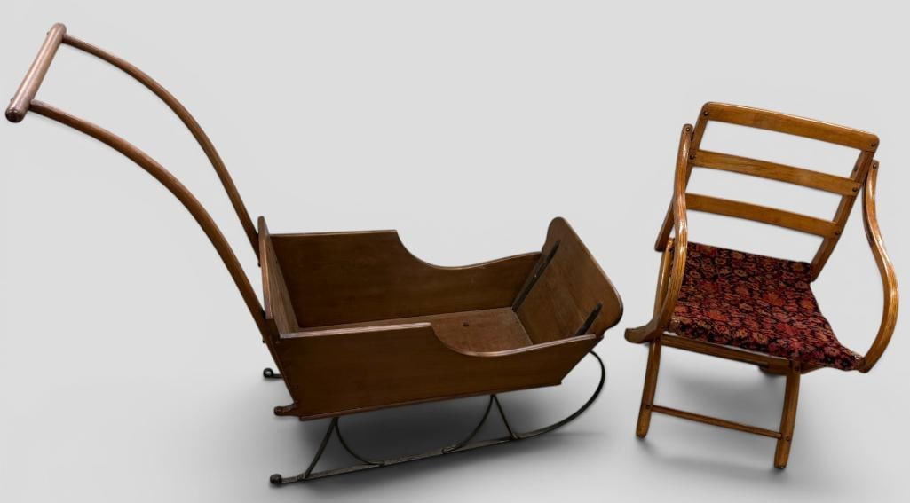 Antique Push Sled and Folding Camp Chair (1 of 11)