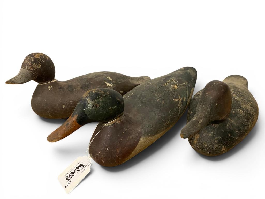 3 Antique Duck Decoys: 3 Antique Duck Decoys. Largest approx. 14 x 7 x 6 inches.