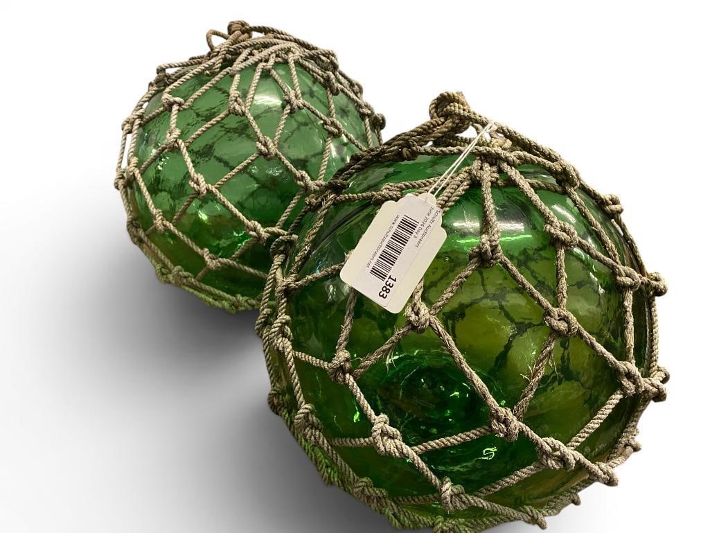 2 Vintage Japanese Green Glass Fishing Floats (1 of 5)