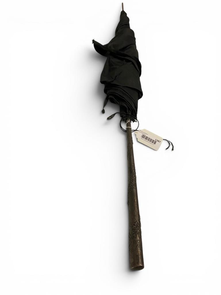 Sterling Silver Handled Umbrella: Sterling Silver Handled Umbrella. Approx. 42 inches.