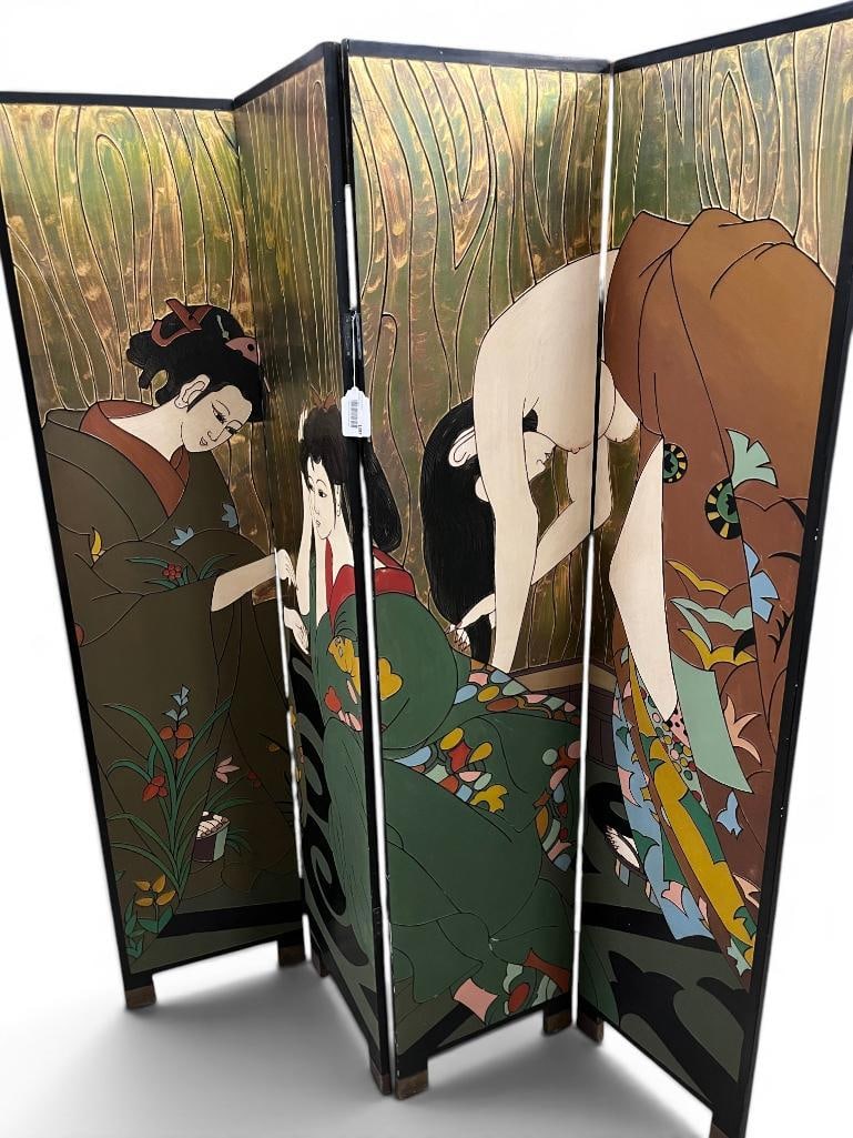 Hand Painted Oriental Folding Screen (1 of 8)