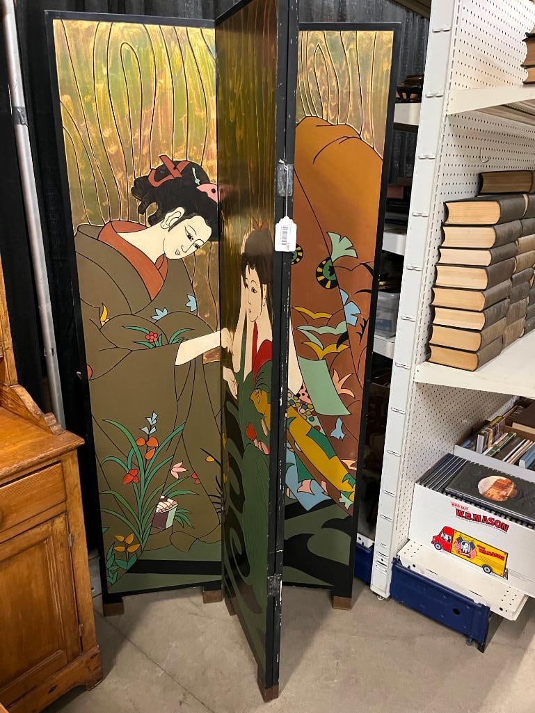 Hand Painted Oriental Folding Screen - 3