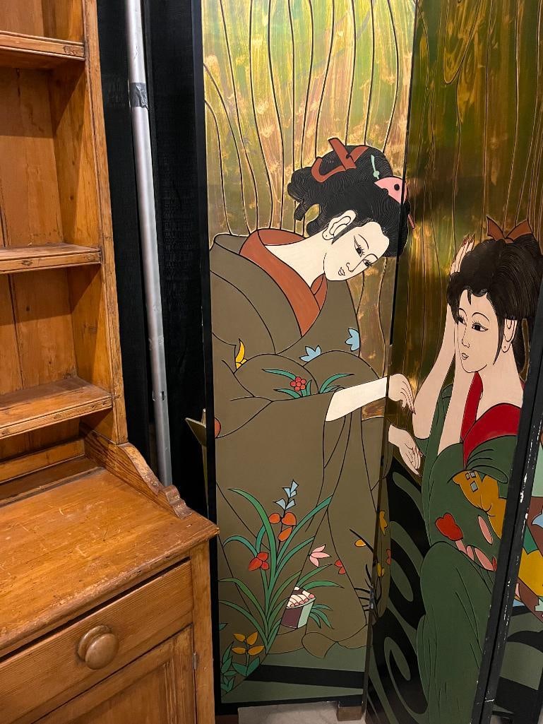 Hand Painted Oriental Folding Screen - 4