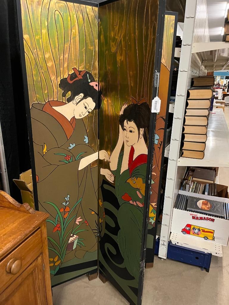 Hand Painted Oriental Folding Screen - 5