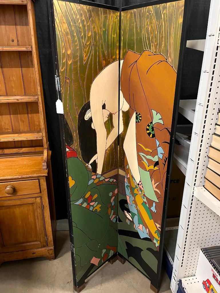 Hand Painted Oriental Folding Screen - 6