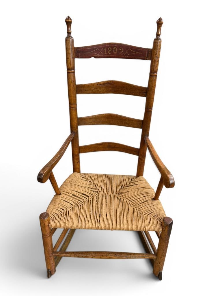 Shaker Rocking Chair dated 1802: Shaker Rocking Chair dated 1802. Approx. 43 x 23 x 26 inches.