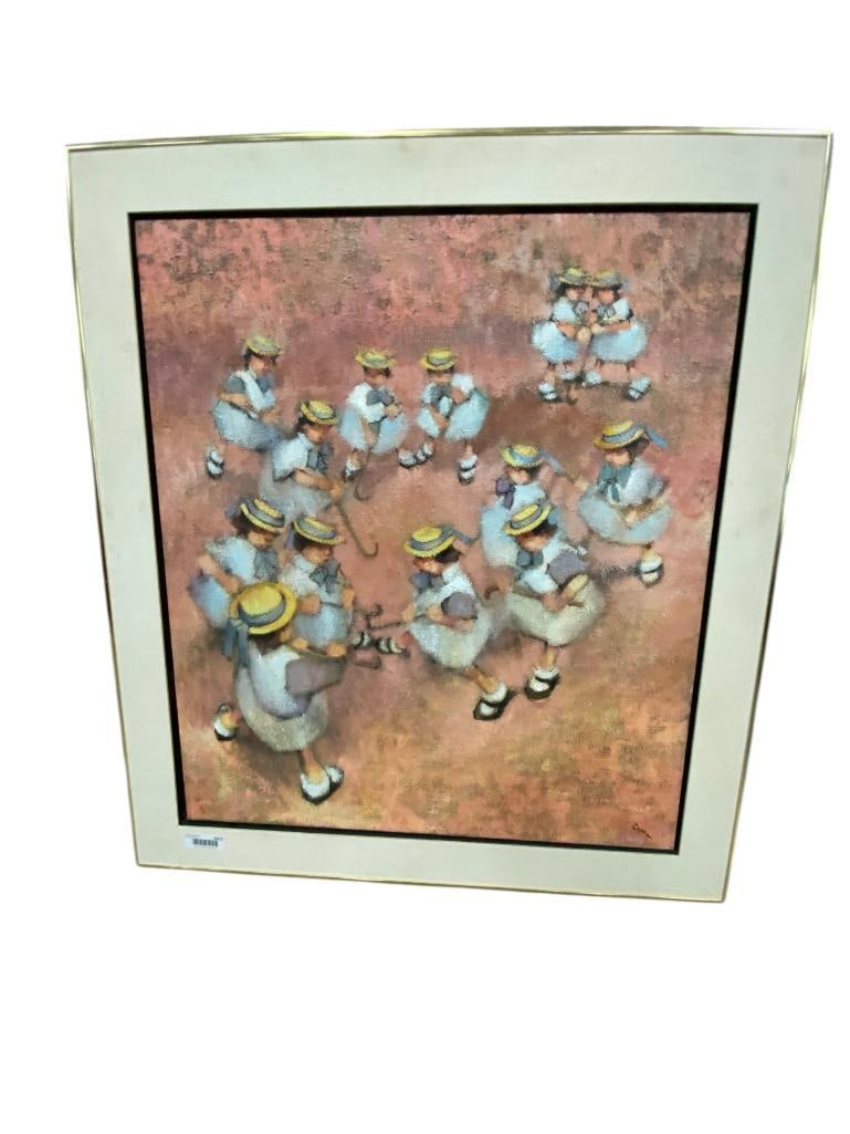 Creo signed oil on canvas: Leonard E. Creo signed oil on canvas. Approx. 34 x 30 inches. Frame approx. 41 x 37 inches.