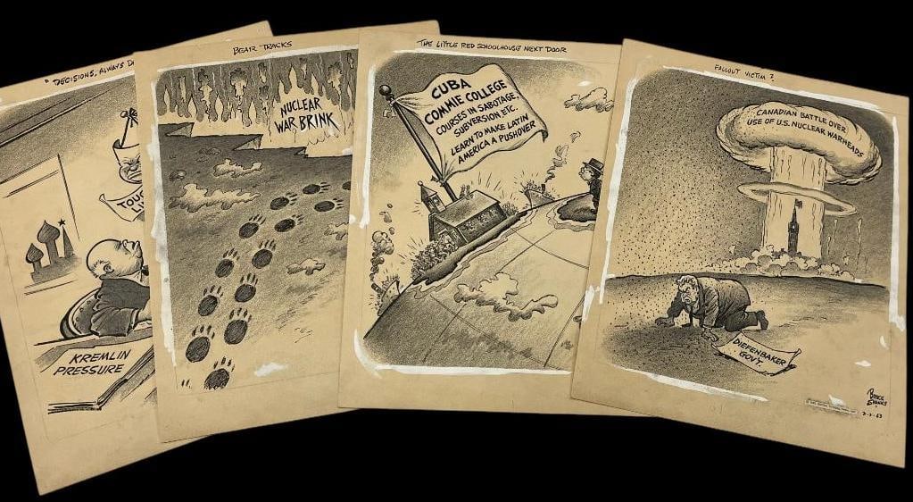 4 Bruce Shanks signed Political Cartoon Drawings (1 of 5)