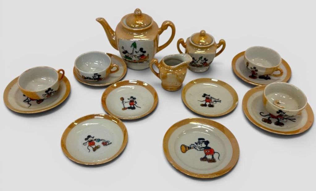 Vintage Mickey Mouse Childs Tea Set: Vintage Mickey Mouse Childs Tea Set. Made in Japan. C. 1930's. Approx. 15 pieces.
