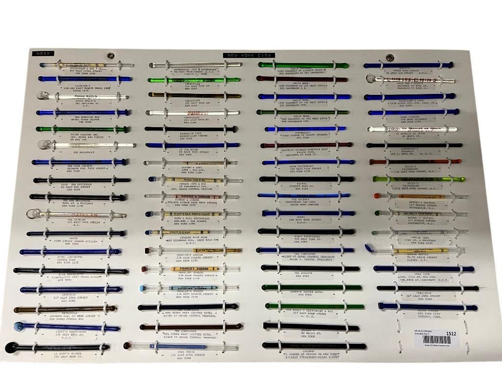 Collection of Glass Drink Stirrers: Collection of Glass Drink Stirrers from New York City. 6 boards.