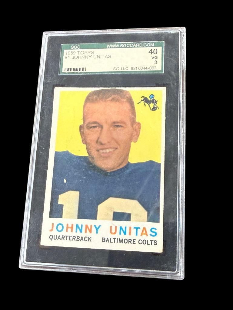 1959 Topps Football Complete Set: 1959 Topps Football Complete Set. 1-176. Includes Unitas SGC 4, Jim Brown 2nd year card, Bart Starr, Gifford, Bobby Layne, Hornung and more.