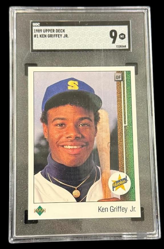 1989 Upper Deck Ken Griffey Jr.: SGC 9 graded 1989 Upper Deck Ken Griffey Jr. Rookie Card.