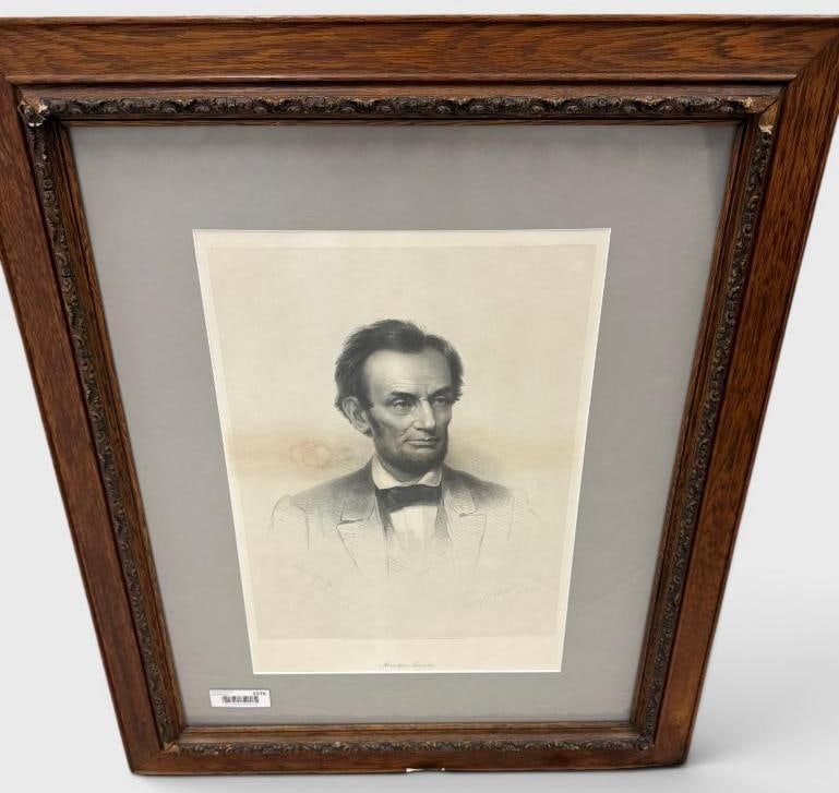 1866 Engraving of Abraham Lincoln: 1866 Engraving of Abraham Lincoln by F. Halperin. Approx. 19 x 13 inches. Frame approx. 32 x 26 inches.