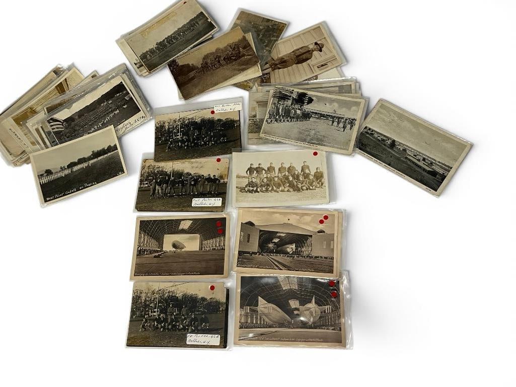 Antique Military Postcards some Real Photo: Antique Military postcards some Real Photo Postcards. Approx. 55 pieces. Including Zeppelins, West Point, Soldiers etc. Most in sleeves.