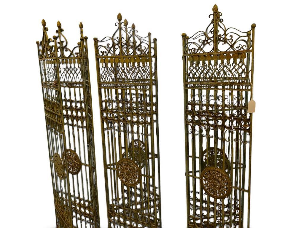 3 Wrought Iron Tri-fold panels: 3 Wrought Iron Tri-fold panels. Approx. 76 x 48 inches fully opened, each.