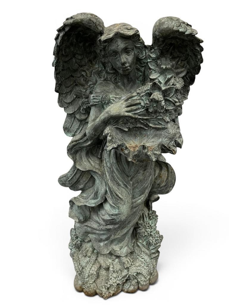 Bronze Angel Statue: Bronze Angel Statue. Approx. 29 x 14 x 11 inches.