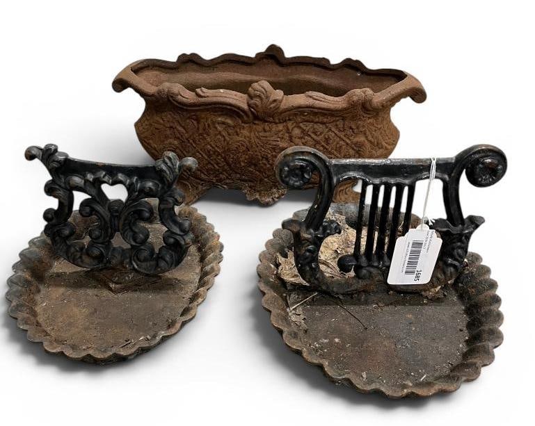 Cast Iron Harp shaped Boot Scrapers and Pot (1 of 9)